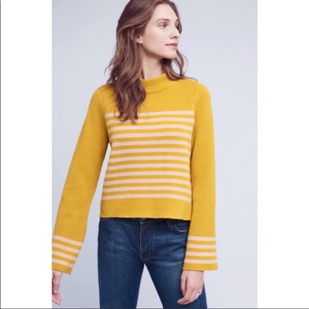 Anthro. Moth Stripe Bell Sleeve Sweater sz S ✨
